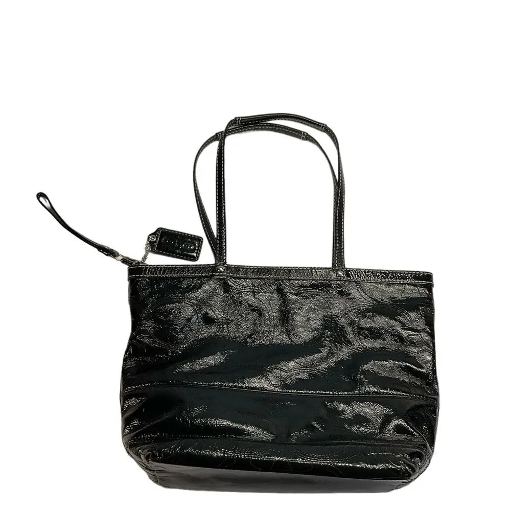 Coach Black Patent Leather Signature Satchel Purse Bag Style 15142